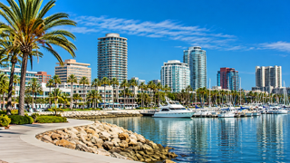Long Beach waterfront and marina in California